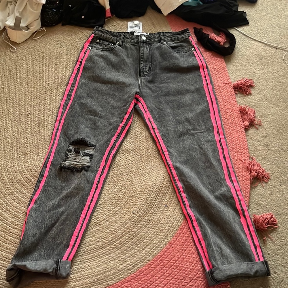 Adika washed black jeans with pink stripes